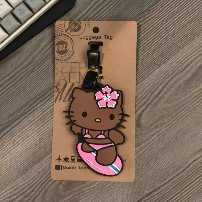 Sanrio Hello Kitty Black Skin Cartoon Baggage Tag Lovely Boarding Travel Luggage Accessories Hawaiian Style Decoration Present
