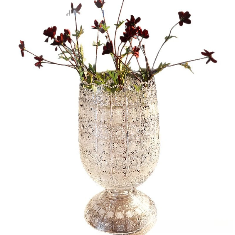 

Handmade carved crystal glass large floor-to-ceiling entrance dining table coffee table vase ornament