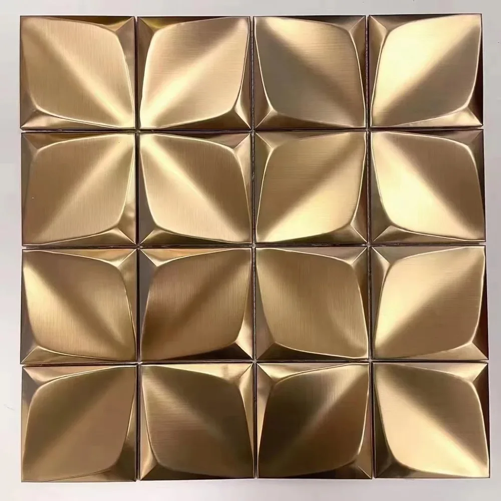 3D Rose Gold Geometal Floret Stainless Steel Metallic Mosaic Kitchen Backsplash Wall Tile SMMT03091