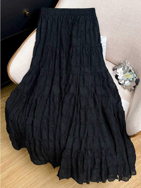 Summer 2026 New Beautiful Slimming Drapey Midi A-Line Cake Umbrella Skirt White Women's Half-length Skirts High Waist Elastic...