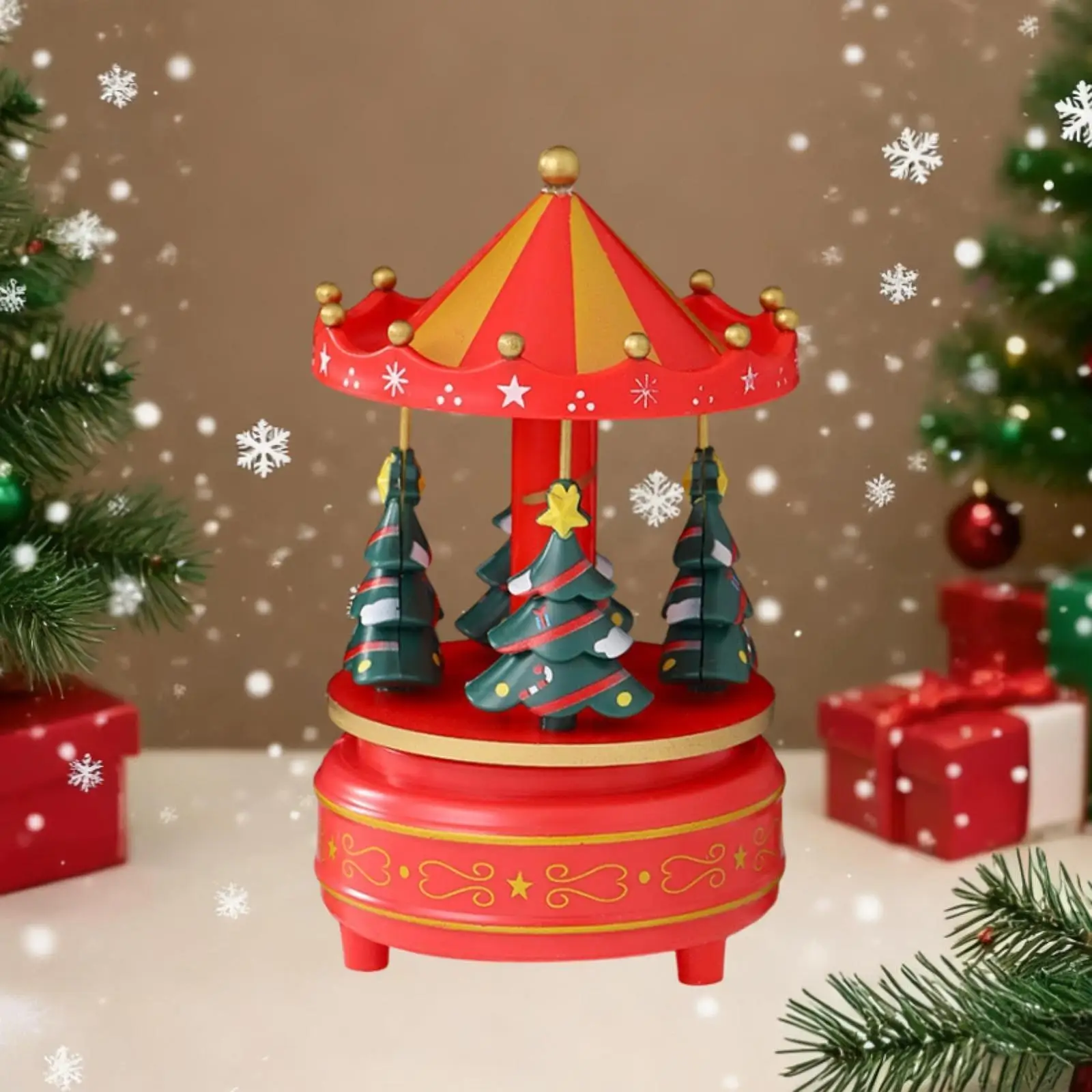 Carrousel rotatif musical de noël 10.5x17.5cm, artisanat fin polyvalent, peint à la main, Design décoratif d'arbre de noël