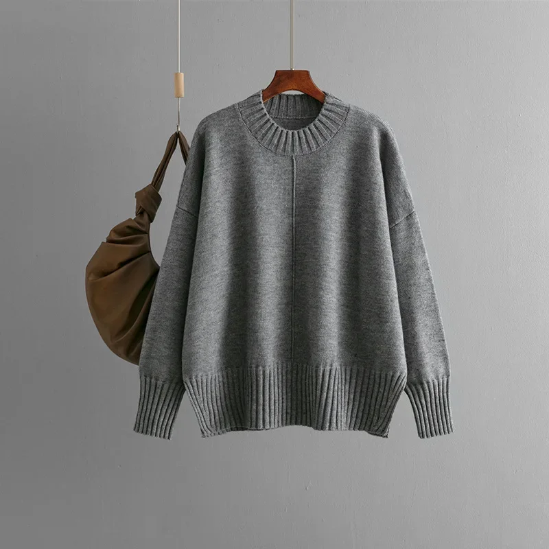 Korejpaa Gentle Wild Pullover Women Clothes 2024 Autumn Winter Solid Round Neck Sweater Pull Femme Knitwear Casual Sueter Mujer