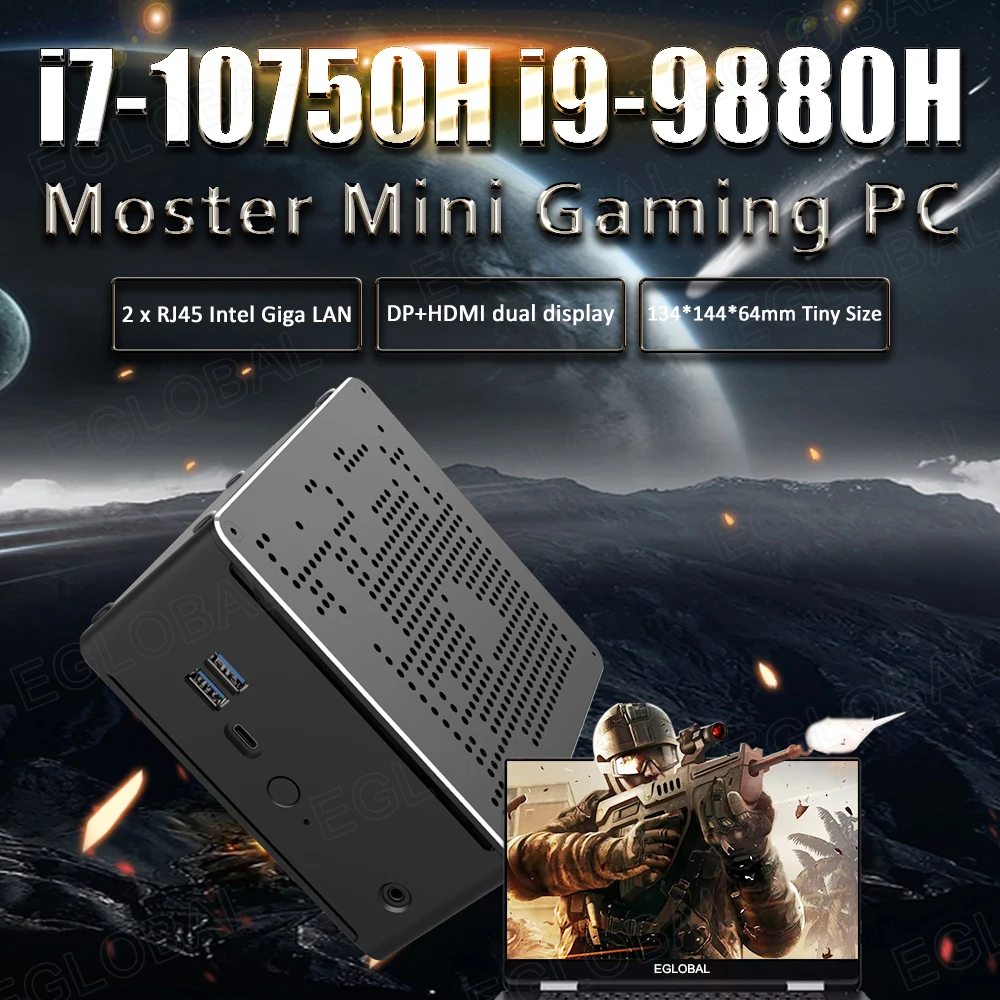 EGLOBAL Mini PC Gaming With Max 64G DDR4 RAM Max 7TB NVMe SSD Windows11 Desktop Computer Intel Core i9 HDMI2.0 DP Type-C Wifi6