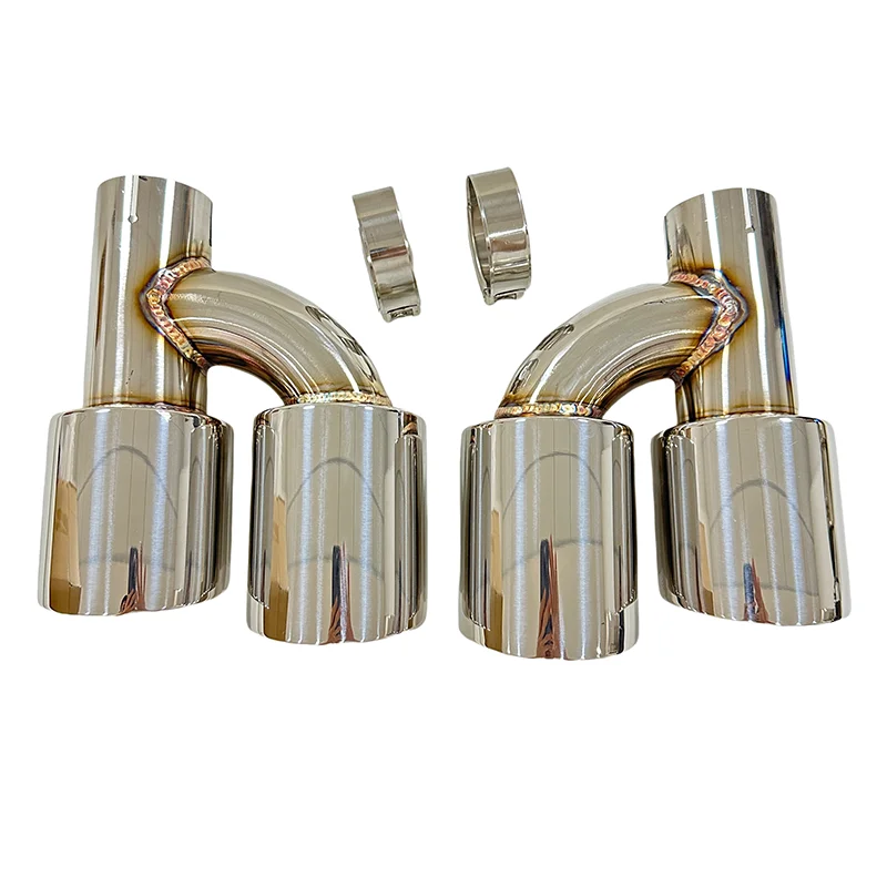Auto Parts exhaust pipe Stainless steel silver Modified H-shaped 4-outlet tailpipe muffler Large caliber tail nozzle