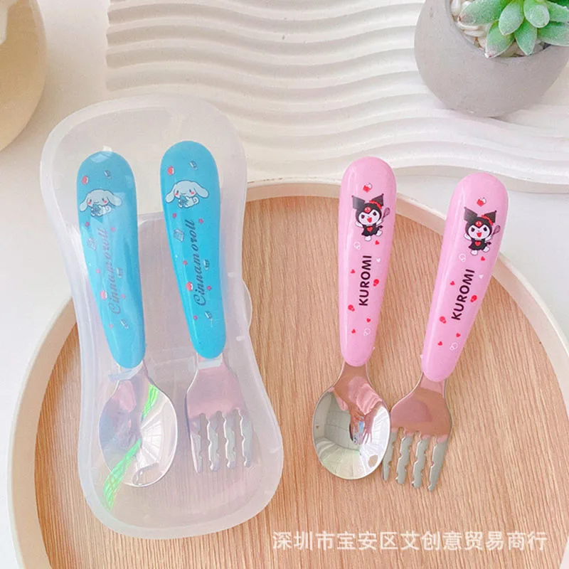 

2Pcs Kuromi Spoon and Fork Cartoon Children's Cutlery Japanese Girl Heart Stainless Steel Cutlery Convenient Carry Girls Gift