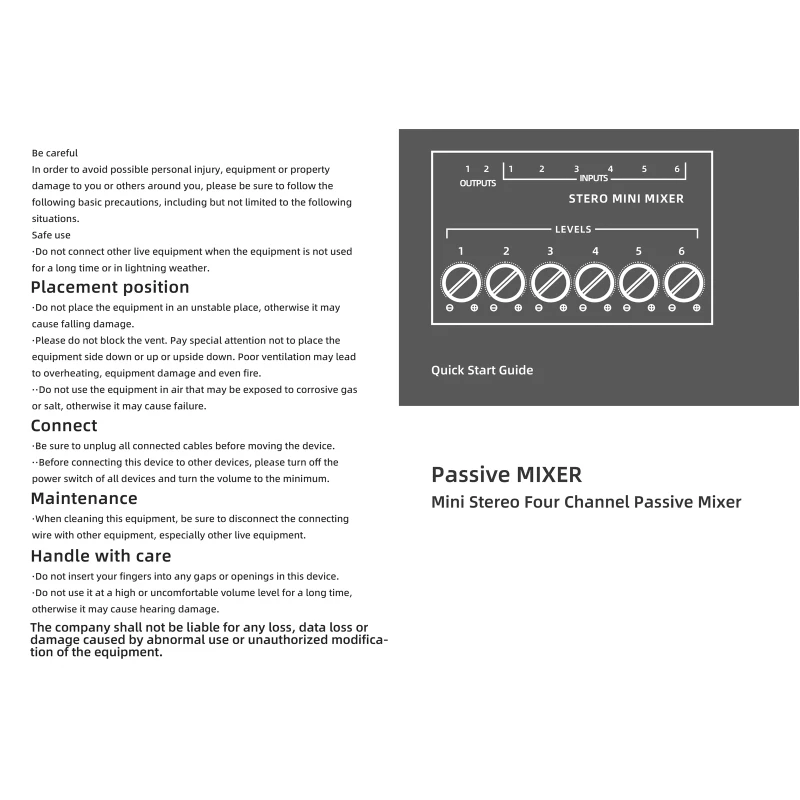 6-Kanal-Line-Passivmixer, für kleine Clubs oder Bars, kein Strom erforderlich