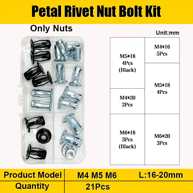 Blütenblattförmige Metallnietmutter Schraubenbolzen-Set Sechskantschrauben Panel License Fix Clamp Lock Expansion Jack Nuts Nietmutter M4 M5 M6 M8 – Detail 15