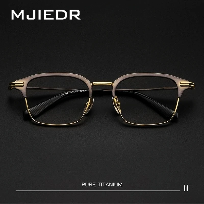 MJIEDR Business Fashion Luxury Square Glasses Retro High-grade Pure Titanium Optical Prescription Eyeglasses Frame Men DTX142