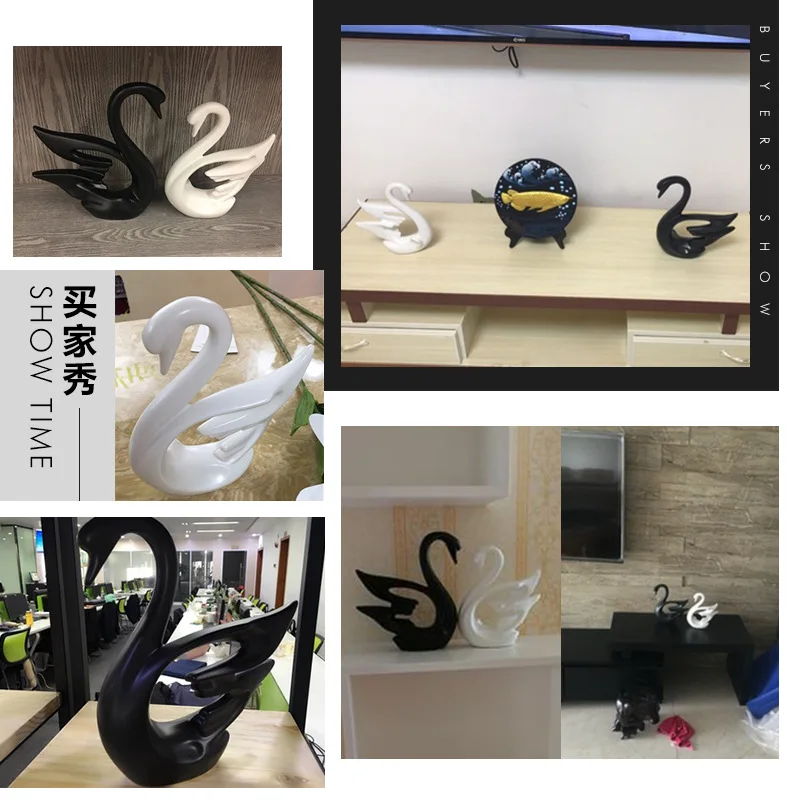 2pcs/set of Ceramic Couple Black and White Swan Figurine Wedding Gift Home Decoration Living Room Office Friend