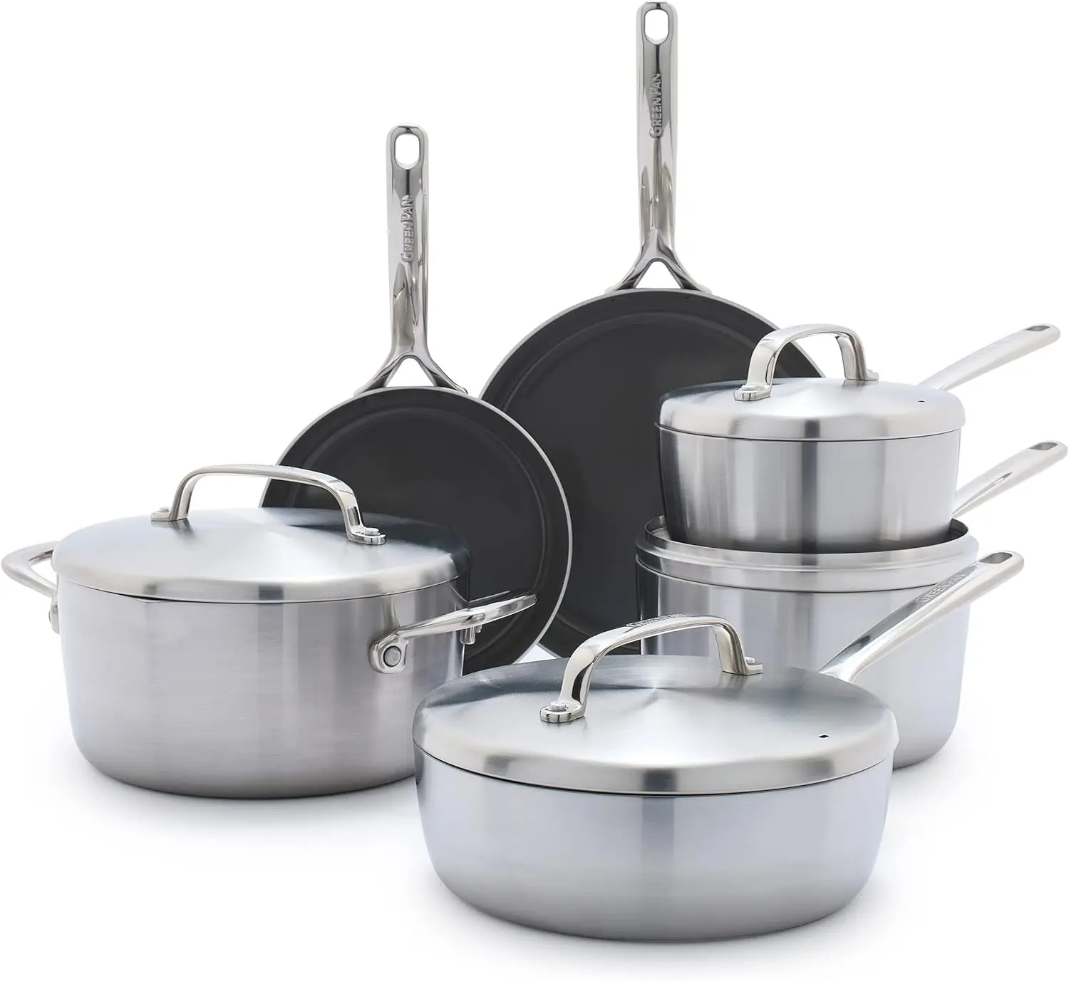 Greenpan Gp5 Stainless Steel 5-Ply Healthy Ceramic Nonstick 13 Piece Cookware Pots & Pans Set, Frying Pans, Sauté, Saucepans,