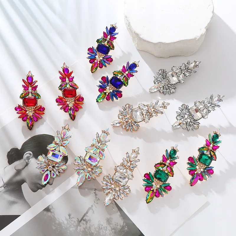 Fashion super flash diamond series earrings exaggerated alloy full diamond temperament high-end stud earrings ear jewelry wholes