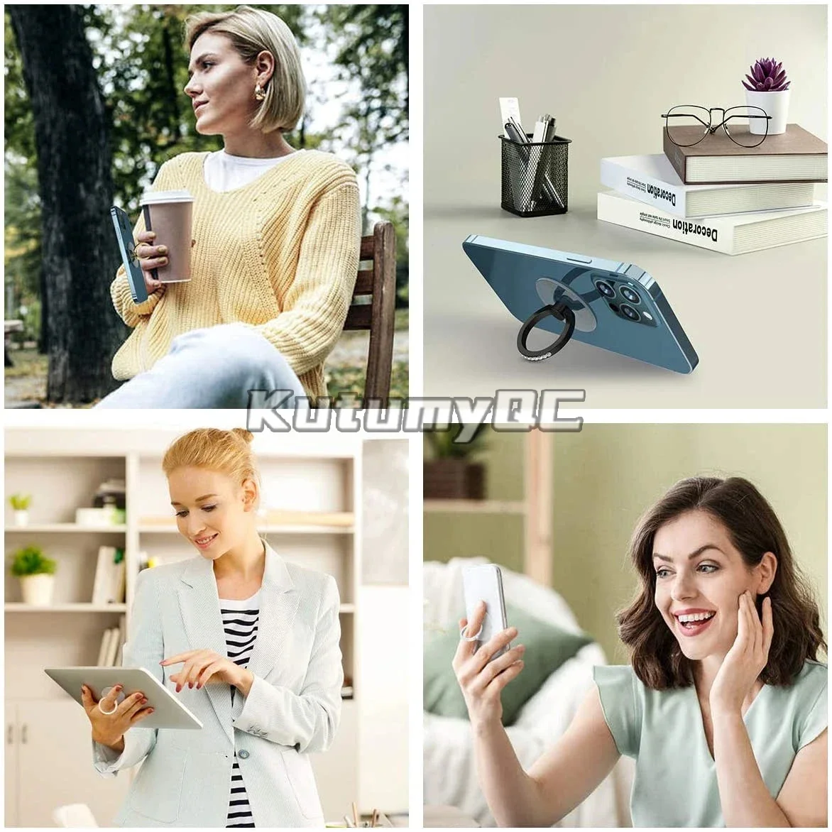 Soporte de anillo de diamante para teléfono móvil, agarre de dedo transparente, rotación de 360 °, Compatible con iPhones