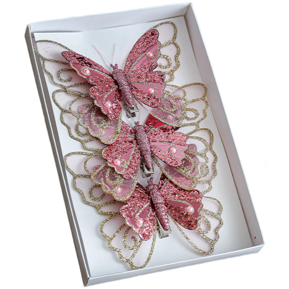 Vlinderclipornament met glittergaasafwerking, ontworpen voor het ophangen van kerstboom en vakantiedecoratie