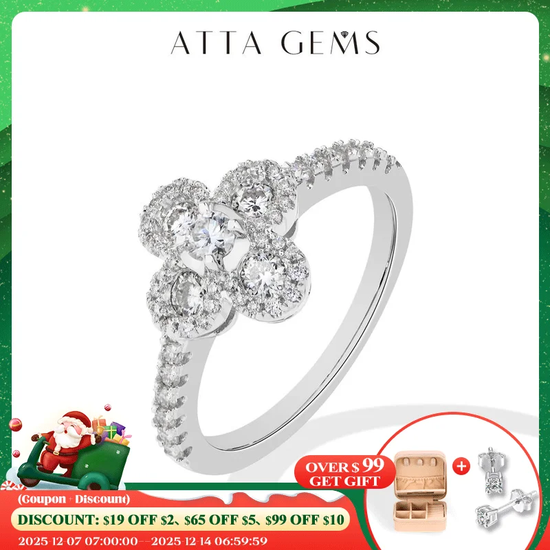 

ATTAGEMS New s925 Sterling Silver Moissanite Rings Flower Design Yellow Gold Plated for Women Lucky Ring Simple Classic Jewelry