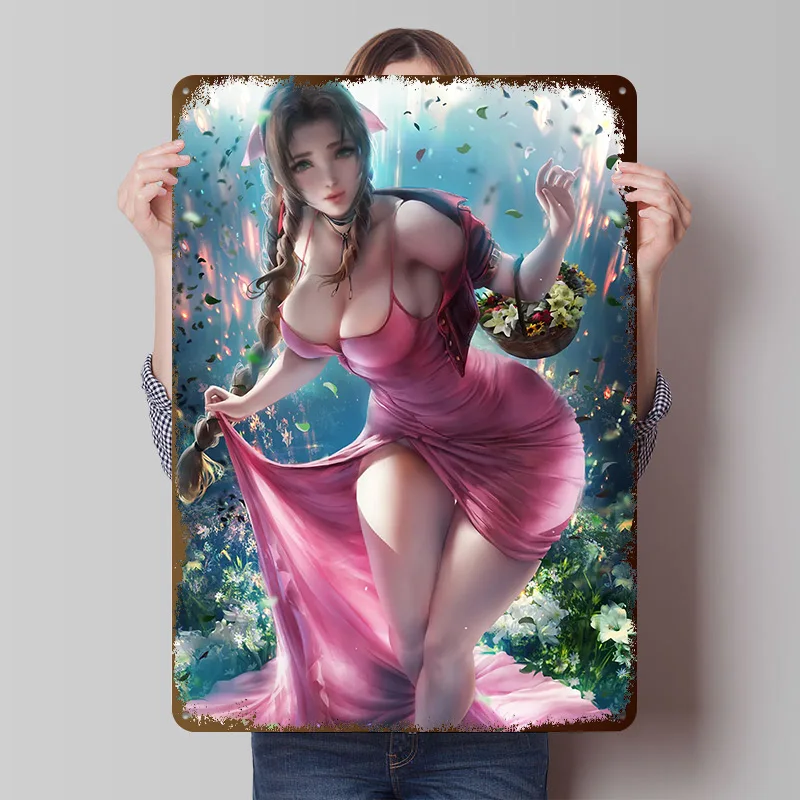 Aerith Remake Tinplate Poster Custom Wall Art Vintage Metal Signs Retro Tin Plaque for Room Decoration Home Decor Items Man Cave