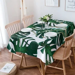 Tropical Jungle Leaves Monstera Green White Waterproof Tablecloths Kitchen Coffee Table Cloth for Living Room Dining Table Decor