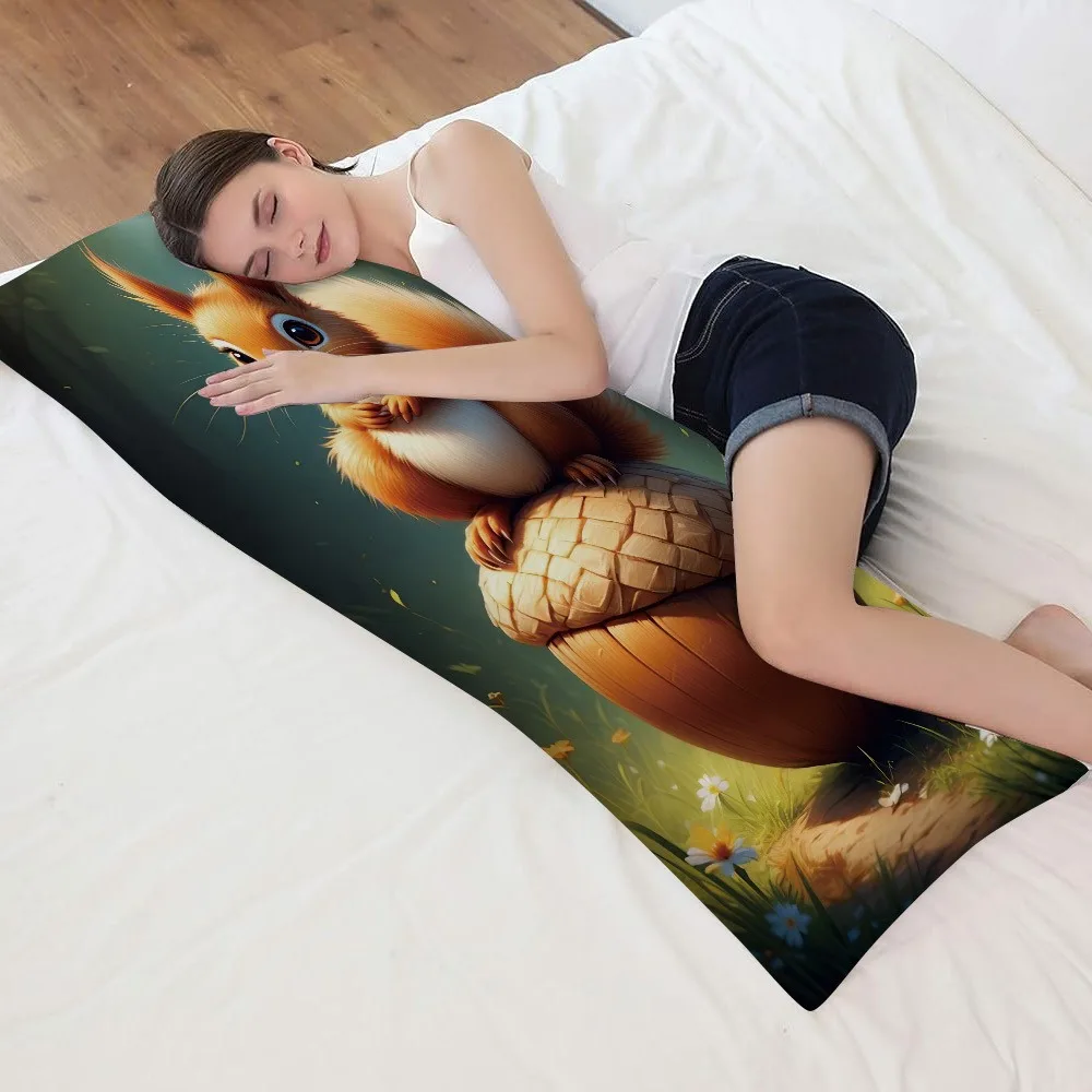 1 Cute Squirrel Abstract Art Long Pillowcase | Double-Sided Print, Zipper Closure, Machine Washable, 100% Polyester, Contemporar