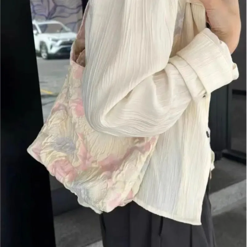 

Retro Oil Painting Tulip Shoulder Bag Women Floral Crinkled Large Capacity Canvas Bag Ladies Artistic Elegant Underarm Bags 2025