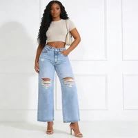 2026 Denim Hole Jeans Women Vintage Wide Leg Pants Streetwear High Waist Washed Distressed Ripped Straight Trousers Floor Length 4