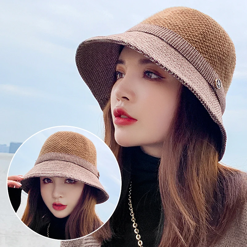 

Fashion Bucket Hats Women Autumn and Winter M letter Basin Hat All-match Fisherman Hat Ladies Warm Windproof Cap