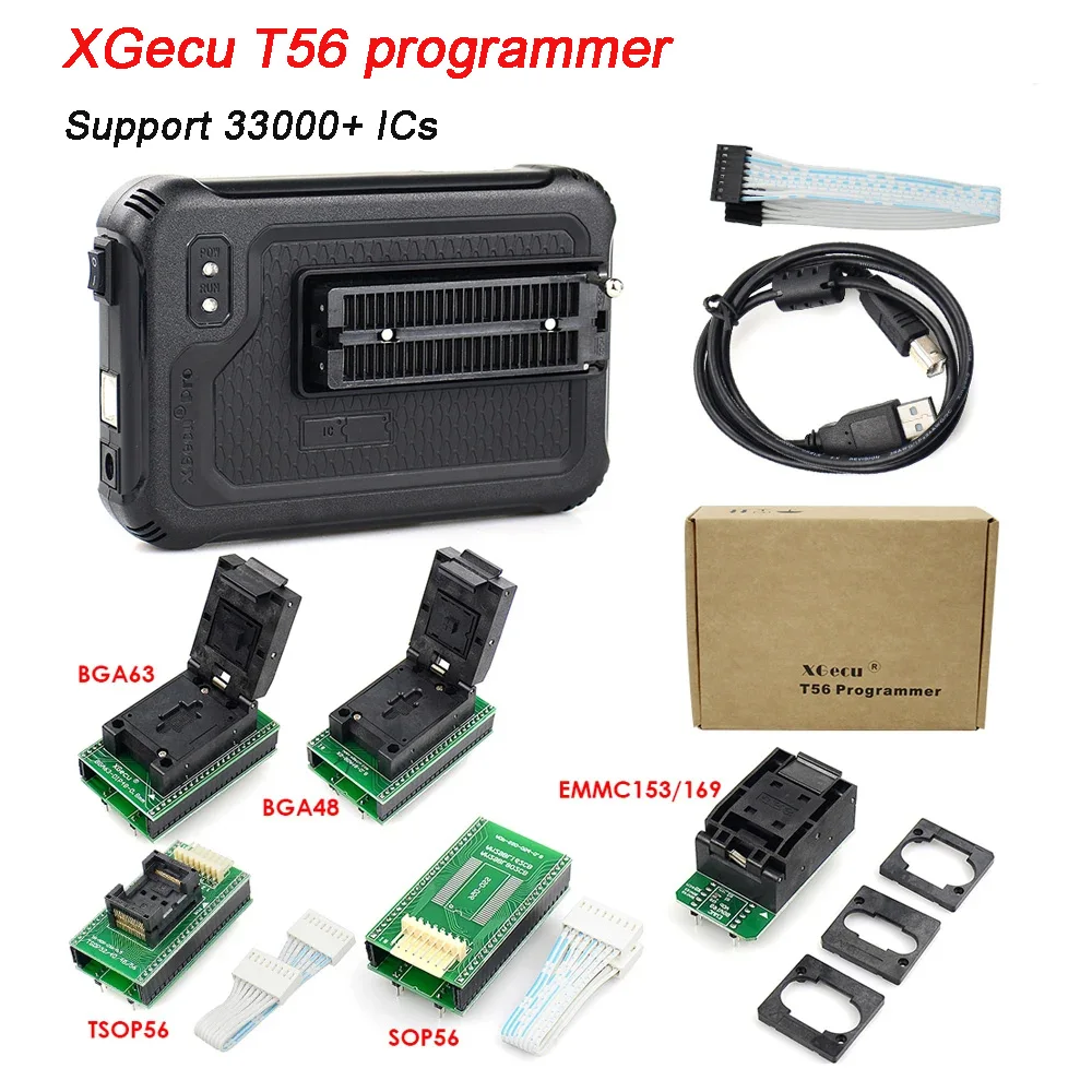 XGecu T56 Programmer Support 33000+ PIC NAND Flash EMMC TSOP48 TSOP56 BGA 56 Pin Drivers Professional Compiler Programming Tool