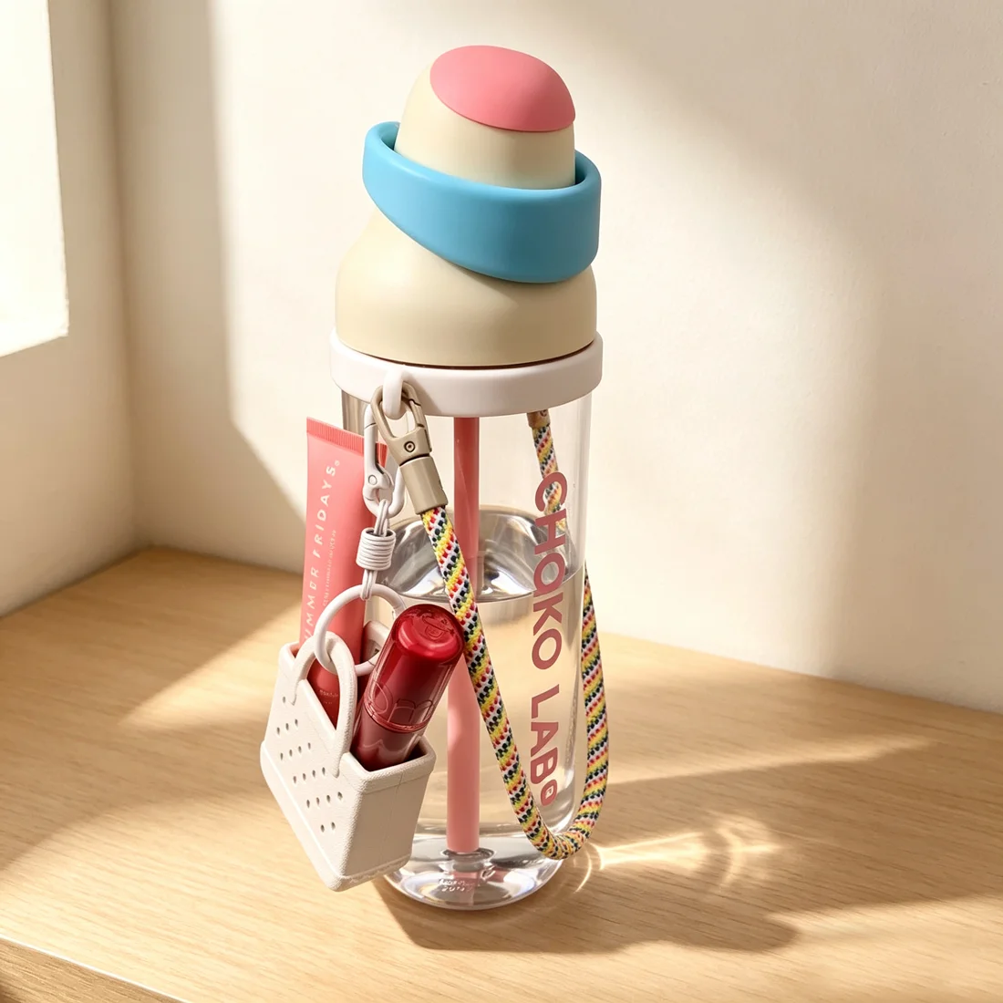 New Water Bottle Handle lanyard Silicone Holder, Sling with Simulation Beach Bag Keychain DIY Straps Fits Most 8-40oz Bottles