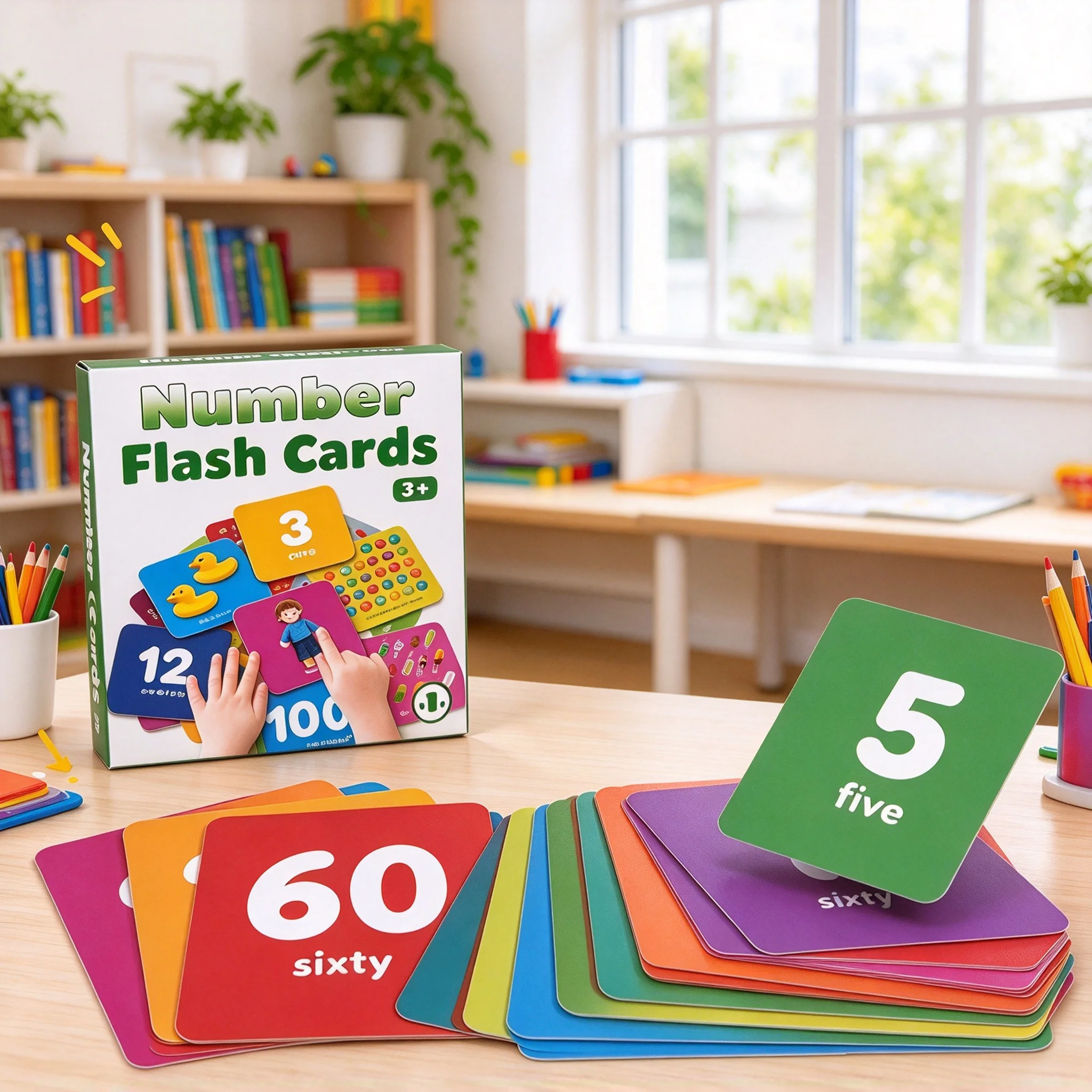 Numbers 1–100 Learning Flashcards – English Counting Card Set, Educational Materials, Visual Learning Cards