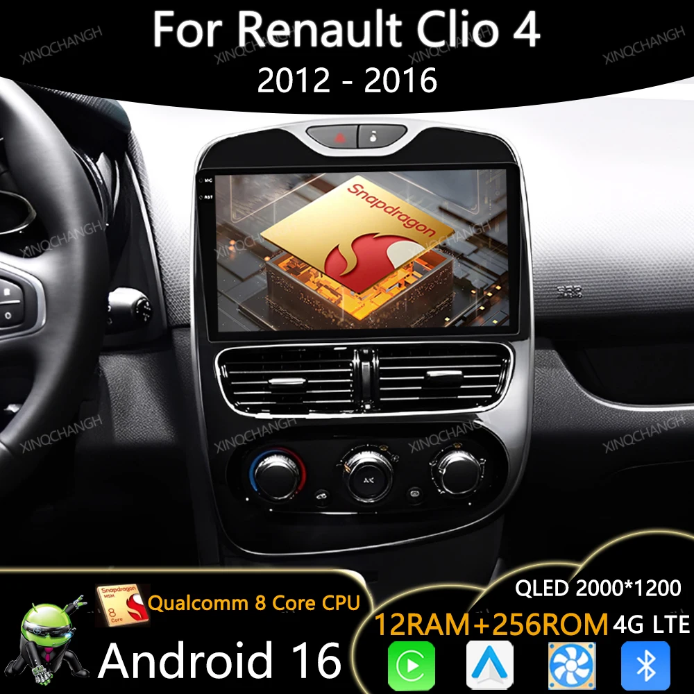 Android 16 Car Radio For Renault Clio 4 BH98 KH98 2012 - 2016 GPS 4G Video Player Qualcomm DSP Head Unit WIFI QLED Navigationv
