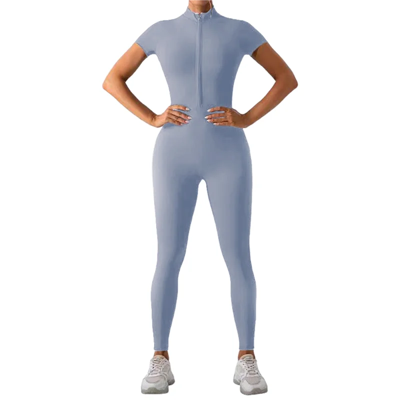 

Women Long Sleeve Workout Jumpsuit Zip Up Romper Bottom Pants Bodysuit Bodycon