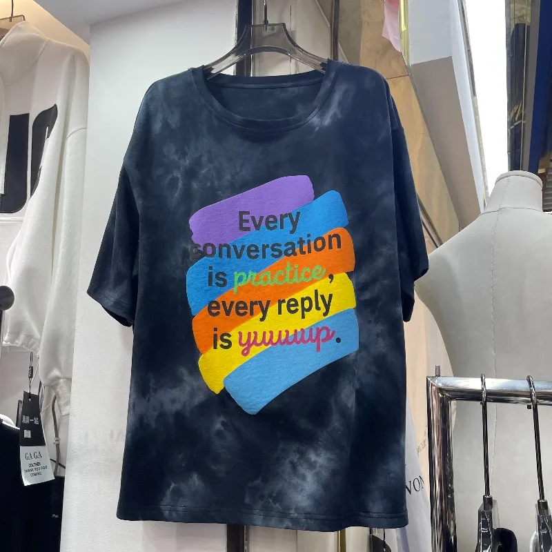 T-shirts de couleur rouge Rose Style américain pour femmes, coupe ample, mi-long, couvrant les hanches, polyvalent, pull décontracté, printemps 2026