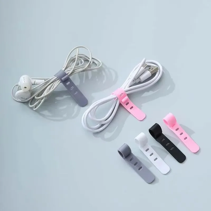 4/8/12PCS Cable Organizer Tie Clip Charger Cord Management Silicone Wire Manager Mouse Headphone Holder Data Line Winder Strap