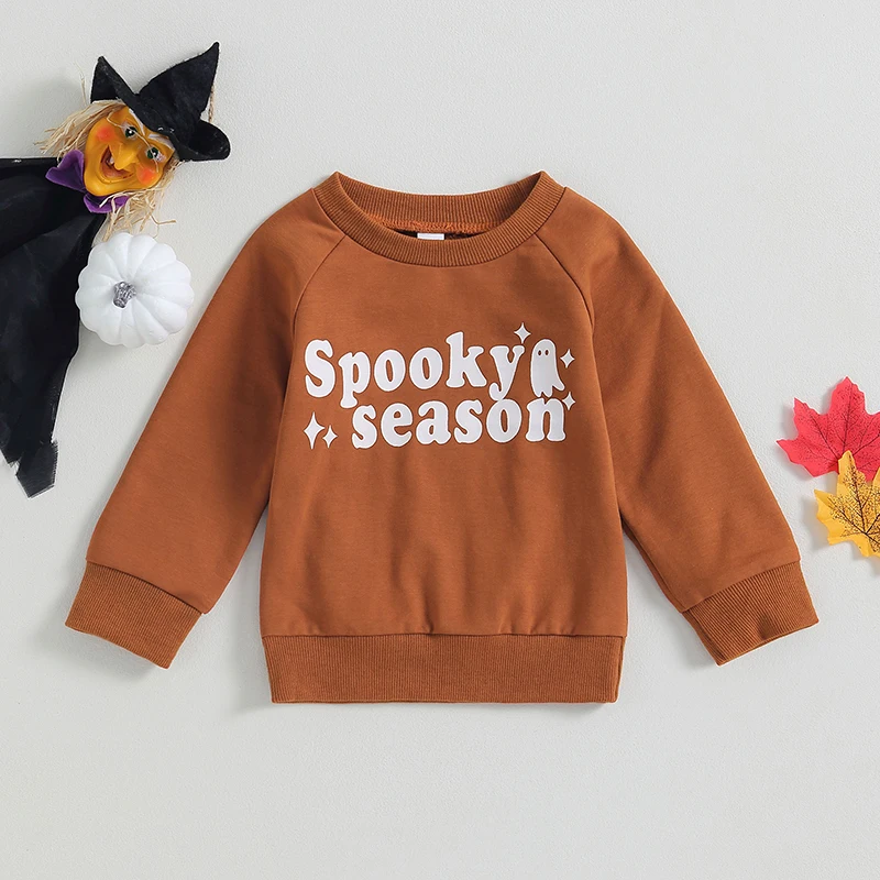 

Cute Infant Halloween Hoodies with Spooky Ghost Design and Fun Letter Print Cozy Long Sleeve Pullovers for Toddlers Adorable