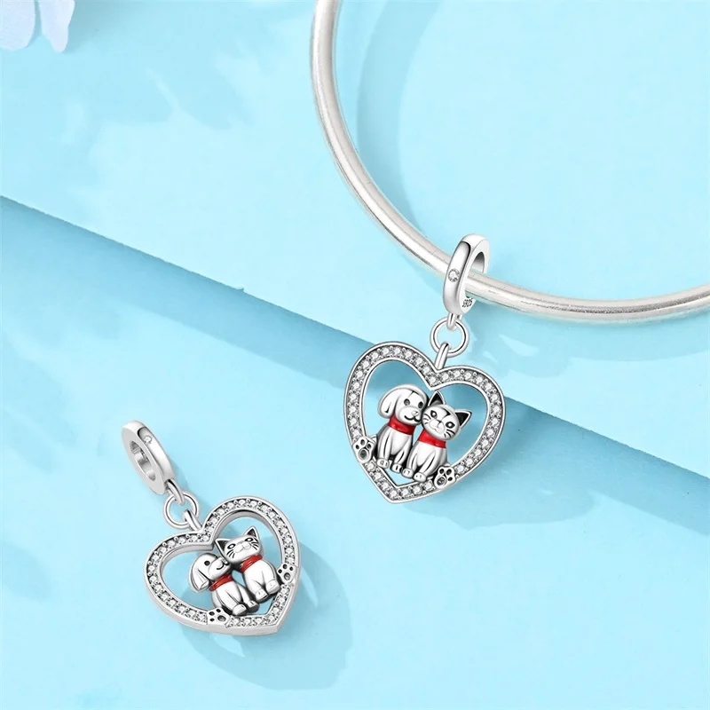 925 Sterling Silver Cute Pet Series Cat And Dog Diary Charms Pendants For Women Fit Original Bracelet DIY Jewelry Gifts