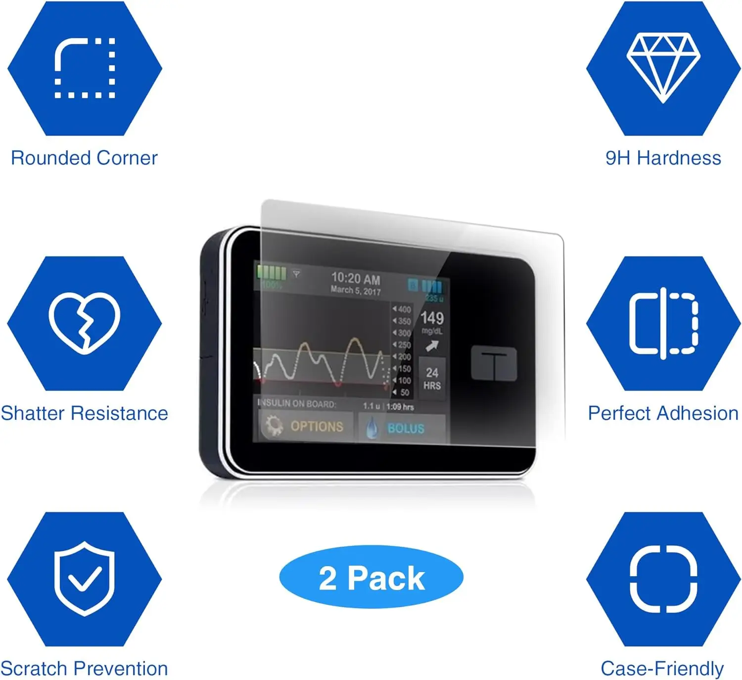 Tandem tSlim X2 9H Flexible Screen Protector for Insulin Pumps Anti-Scratch Anti-Fingerprint - 2pcs/pack