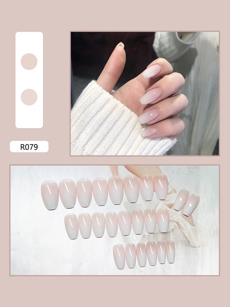 

Whitening powder blusher wearing nail Long gradual nude nail enhancement patch false nail
