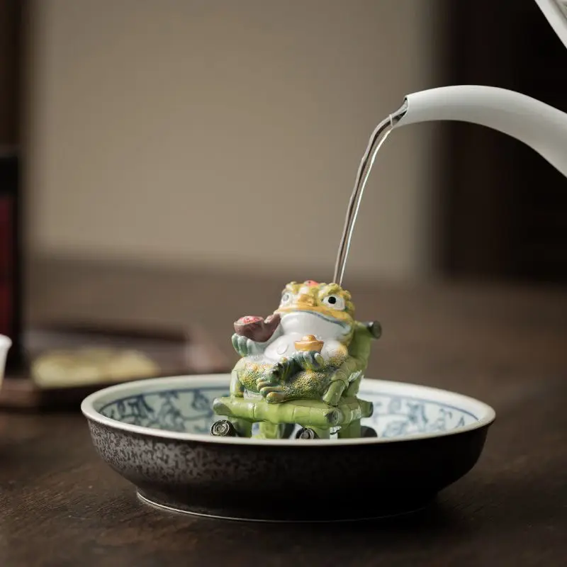 Color Changing Rocking Chair Golden Toad Tea Pet Chinese Style Wealth Attracting Toad Tea Table Tea Tray Accessories Pet ZI297