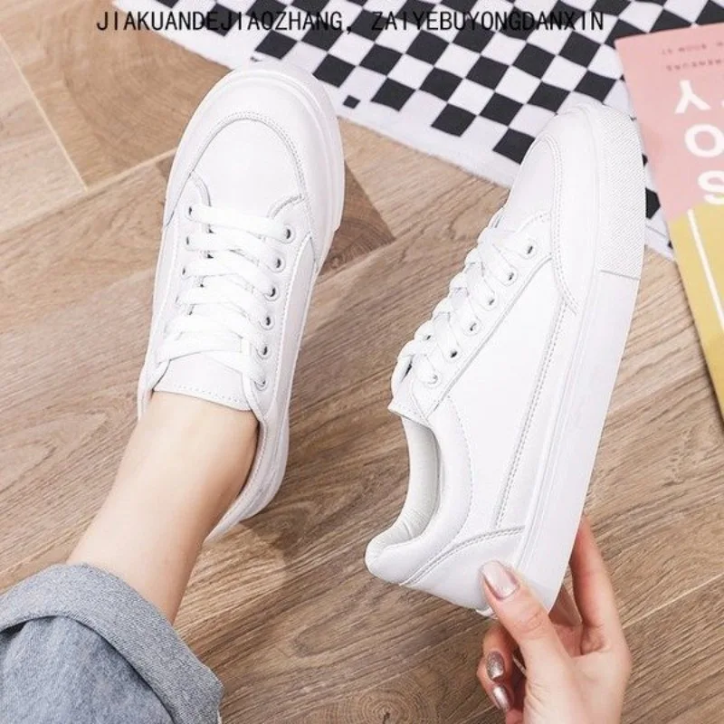 Comemore White Sports Leather Shoes for Women Trend 2024 Spring New Casual Shoe Breathable Women\'s Sneakers Platform Running