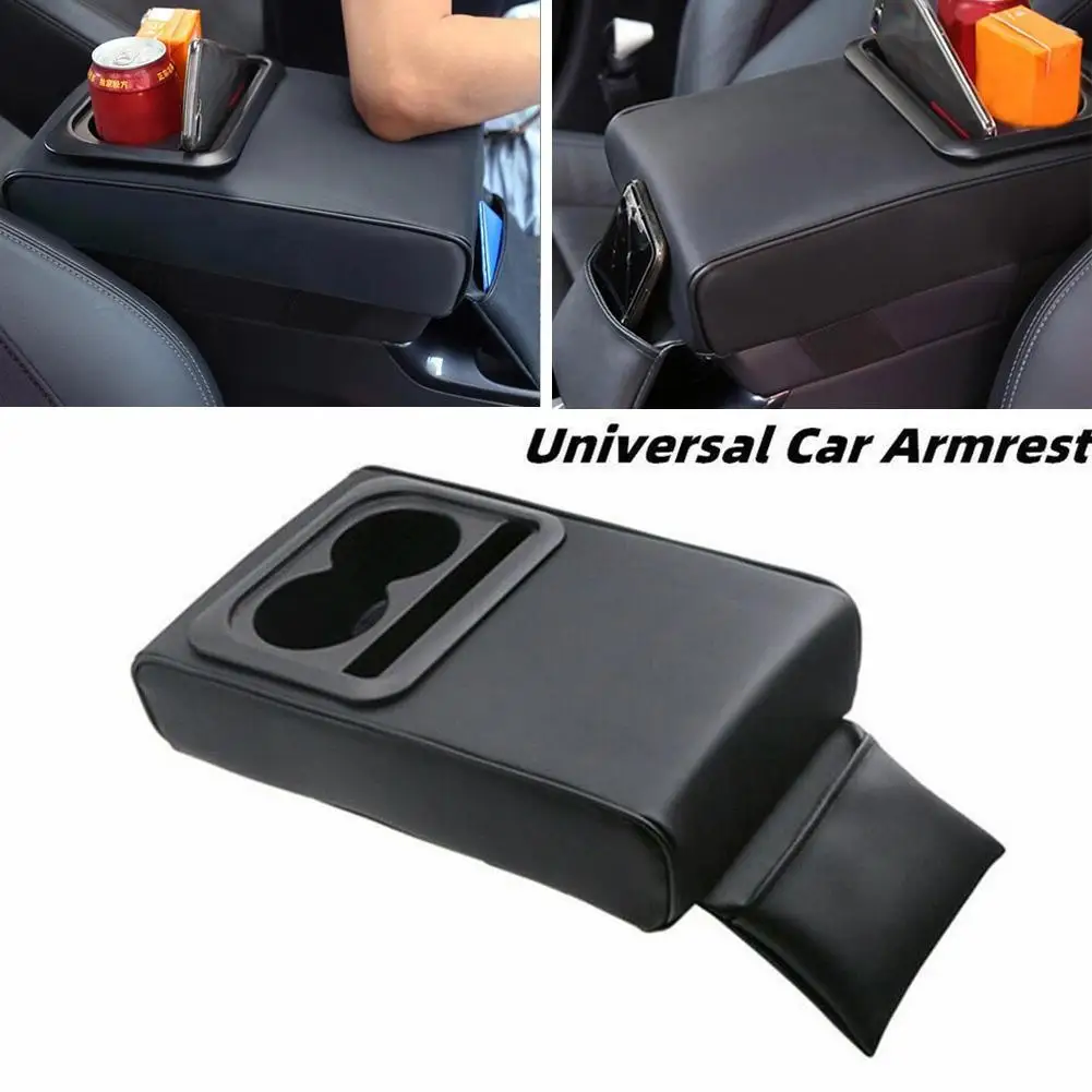 

Automotive Leather Armrest Rear Seat Increased Elbow Support Cushion Box With Cup Holder Arm Rest Storage Box 3Color Accessories