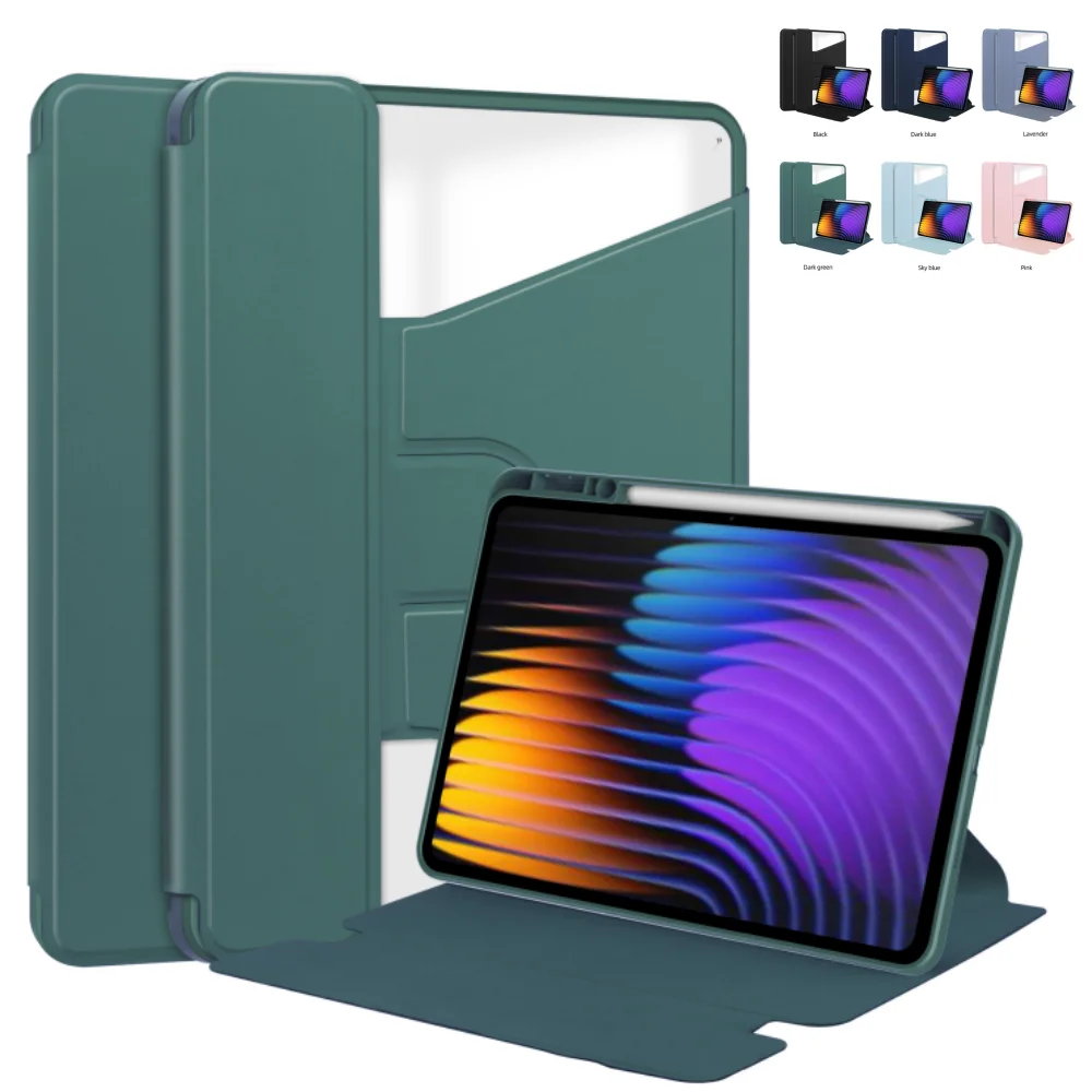 

Case for Xiaomi Pad 7 11.2 inch 2024 Transparent 360 Rotary PU Leather Acrylic High Quality Material Cover with Pen Slot 11.2"