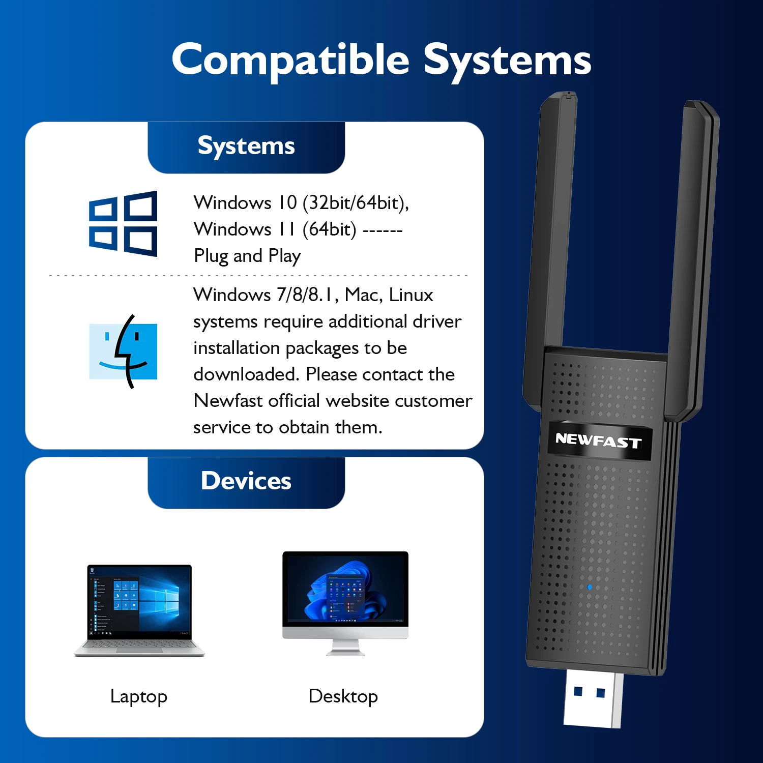 NEWFAST WiFi 5 1300Mbps USB 2.0 Adaptor Dual Band 2.4G/5G Bebas Driver Penerima Nirkabel Dongle Kartu Jaringan Laptop PC Win10/11