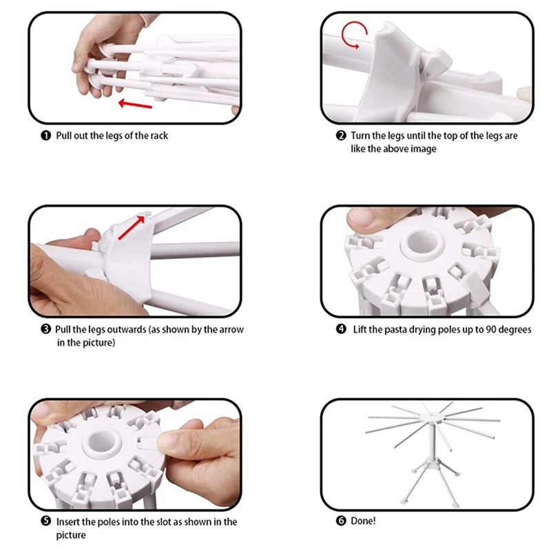 2X Pasta Drying Rack, Collapsible Noodle Drying Holder, 10 Arms Spaghetti Dryer Stand For Fresh Homemade Pasta Making