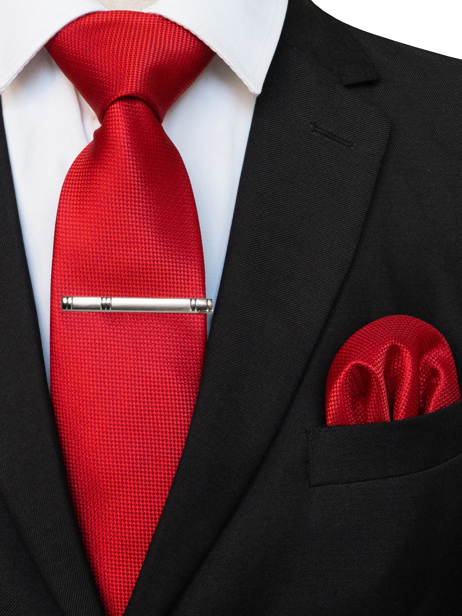 KAMBERFT Klassische Herrenkrawatte mit Krawattenklammer und Einstecktuch, 3-teiliges Set für Büro, Hochzeit, Party – Detail 10
