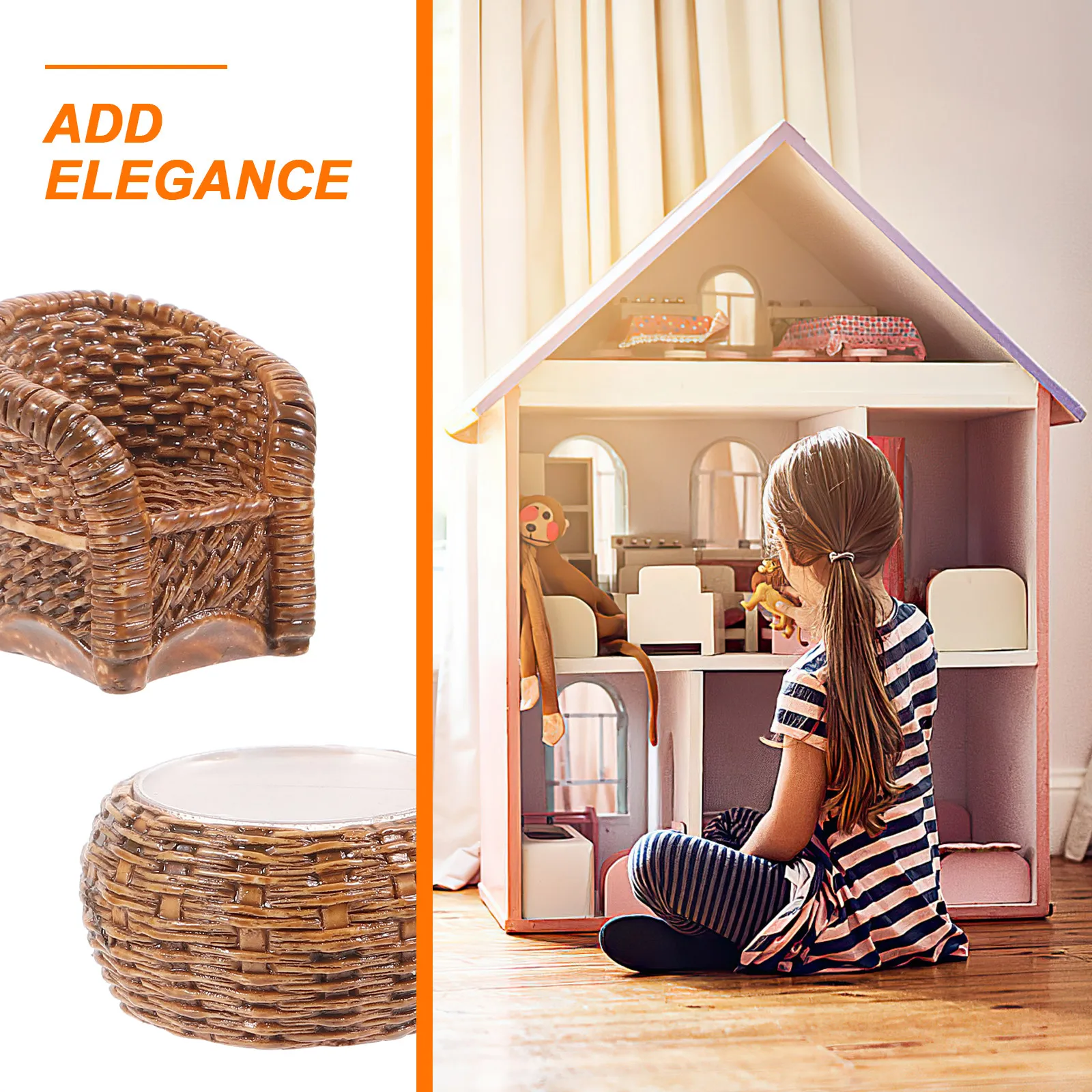 

1Set Woven Bamboo Style Miniature Table and Chair Set for Dollhouse Decor Elegant Realistic Home Mini Furniture Display Ornament