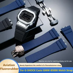 For Casio G-shock Series GMW-B5000 GM-B2100 FKM Watchband Men's Black Fluororubber Watch Strap for gmw-b5000 Waterproof Dustproo