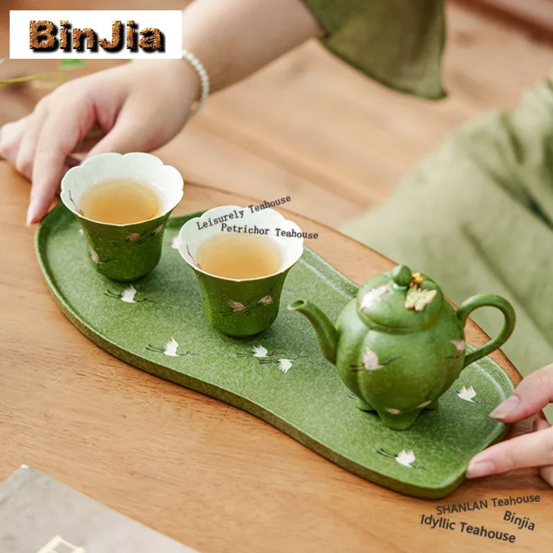Citrus Green Crane Tea Tray Retro Cake Rack Coffee Storage Board Cutlery Organizer Dishes For Serving Tableware Ornaments Craft