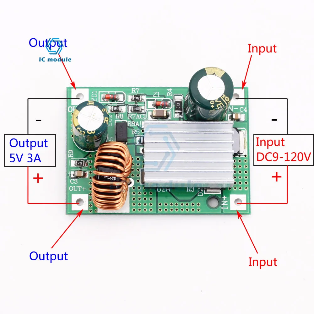 DC 9V 12V 24V 36V 48V 72V 84V 120V to 5V 3A Step Down Module Power Supply DC DC Converter Buck Converter Step Up Converte