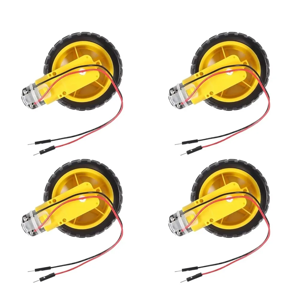 4 Sets Durable Ratio 1:48 TT Motor Dual Shaft DC 3-6V Tire Wheel Kit 200RPM Gearbox Motors for Smart Car Robot