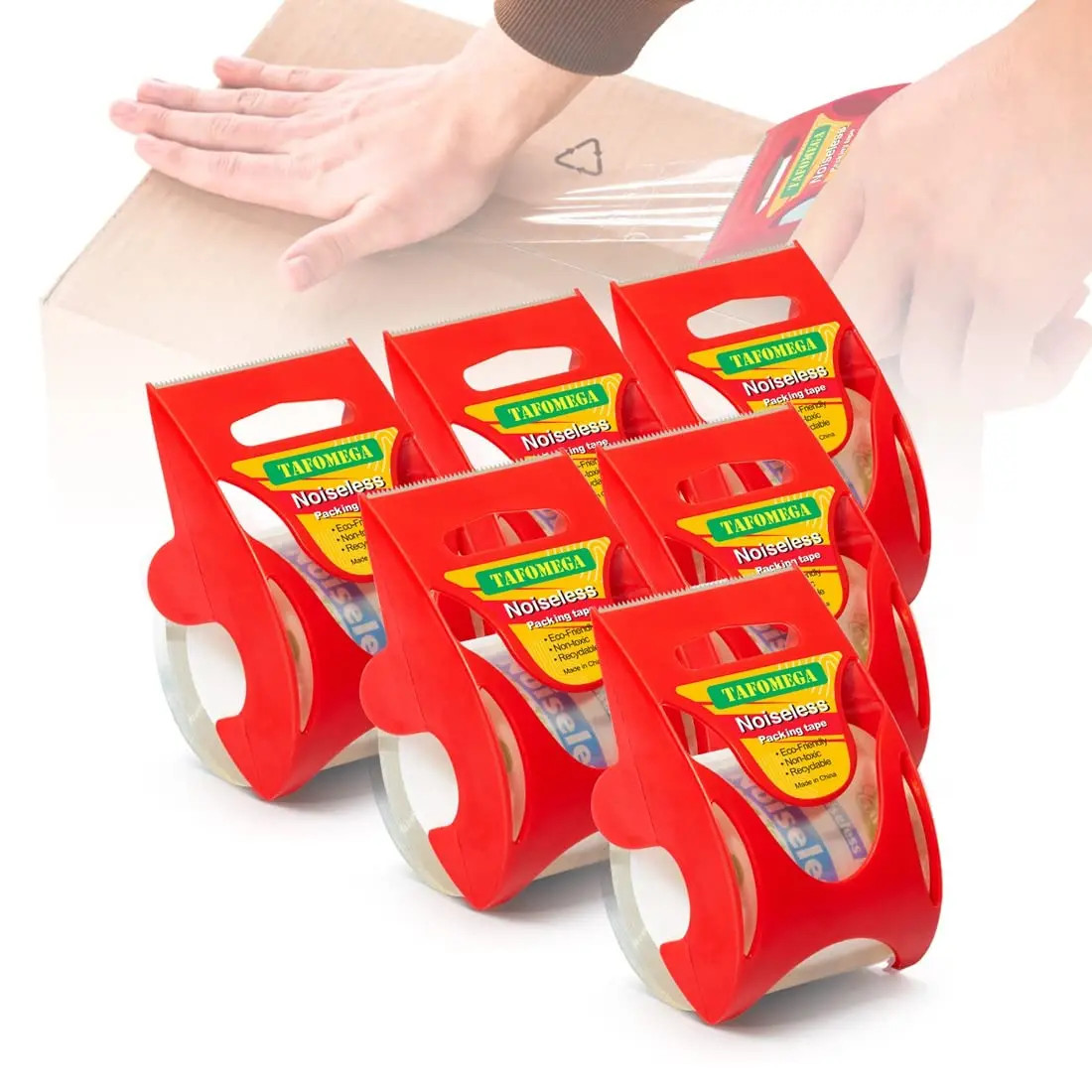 

Упаковочная лента с диспенсером, 6 рулонов бесшумной прозрачной упаковочной ленты для доставки, переезда, упаковки коробок, прочная