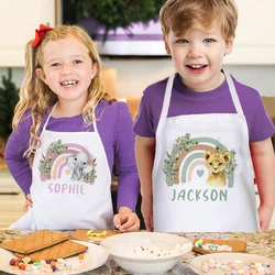 Personalised Child Apron Rainbow  Safari Animals with Name Apron Boys Girls Cooking Baking Apron Custom Birthday Gift for Kids