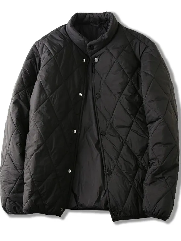 Classic Diamond Pattern! Windproof Waterproof! Lightweight Men's Cotton Jacket Warm Stand Collar Trendy Pure Color Winter Coat